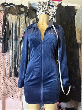 Sean John Navy Velvet Zip-Front Mini Dress